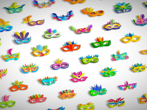 65 Carnival Feather Mask Mega Pack - Kids Party Masks - Stylized Costume Masks 3D Modell