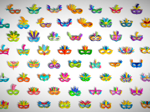 65 Carnival Feather Mask Mega Pack - Kids Party Masks - Stylized Costume Masks 3D Modell