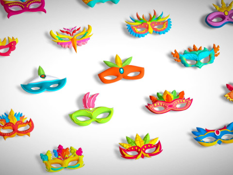 65 Carnival Feather Mask Mega Pack - Kids Party Masks - Stylized Costume Masks 3D Modell