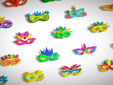 65 Carnival Feather Mask Mega Pack - Kids Party Masks - Stylized Costume Masks 3D Modell
