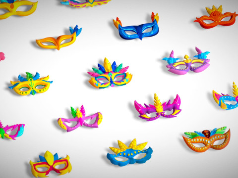 65 Carnival Feather Mask Mega Pack - Kids Party Masks - Stylized Costume Masks 3D Modell