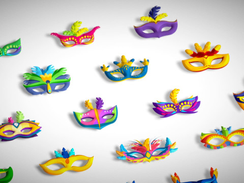 65 Carnival Feather Mask Mega Pack - Kids Party Masks - Stylized Costume Masks 3D Modell
