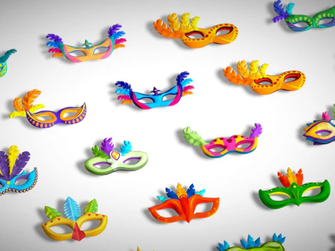 65 Carnival Feather Mask Mega Pack - Kids Party Masks - Stylized Costume Masks 3D Model