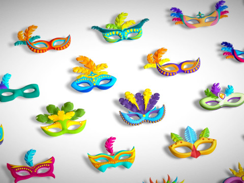 65 Carnival Feather Mask Mega Pack - Kids Party Masks - Stylized Costume Masks 3D Modell