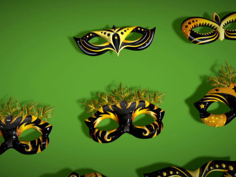 13 Golden Black Metal Mask Pack - Designer Masks - Stylized Party Masks Set Modèle 3D