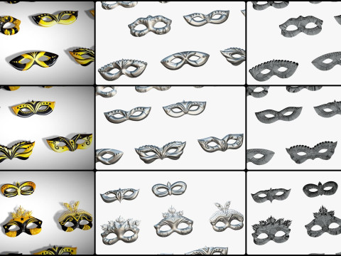 13 Golden Black Metal Mask Pack - Designer Masks - Stylized Party Masks Set Modèle 3D