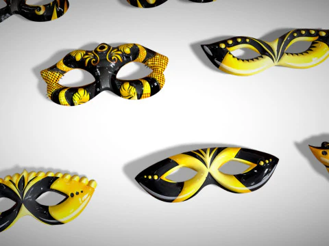 13 Golden Black Metal Mask Pack - Designer Masks - Stylized Party Masks Set 3D Model