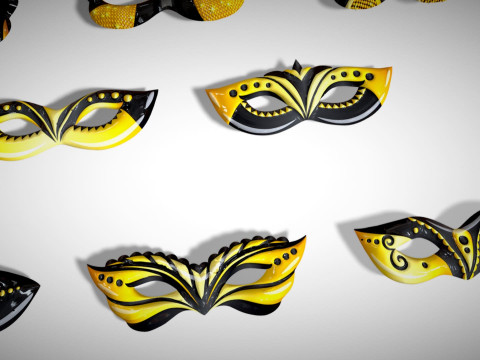 13 Golden Black Metal Mask Pack - Designer Masks - Stylized Party Masks Set Modèle 3D