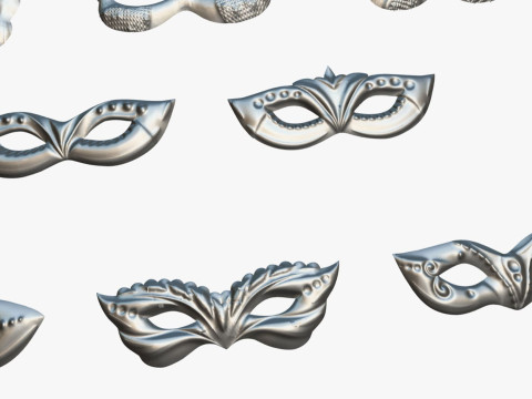 13 Golden Black Metal Mask Pack - Designer Masks - Stylized Party Masks Set Modèle 3D