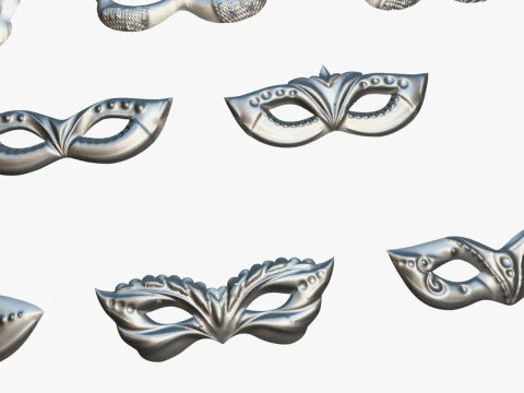 13 Golden Black Metal Mask Pack - Designer Masks - Stylized Party Masks Set 3D Model