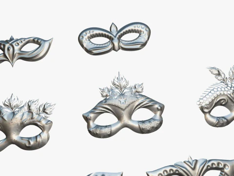 13 Golden Black Metal Mask Pack - Designer Masks - Stylized Party Masks Set 3D Model