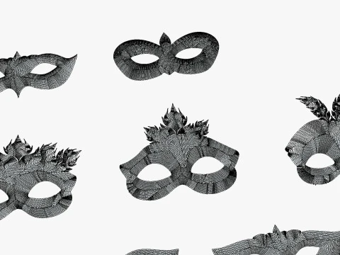 13 Golden Black Metal Mask Pack - Designer Masks - Stylized Party Masks Set 3D Model