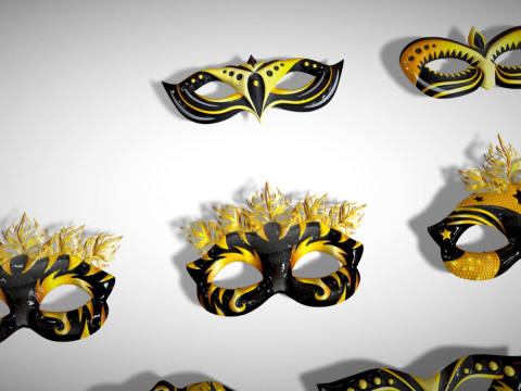 13 Golden Black Metal Mask Pack - Designer Masks - Stylized Party Masks Set Modèle 3D