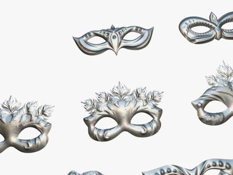 13 Golden Black Metal Mask Pack - Designer Masks - Stylized Party Masks Set 3D Model