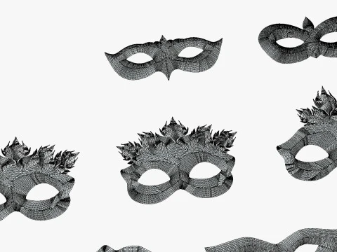 13 Golden Black Metal Mask Pack - Designer Masks - Stylized Party Masks Set 3D Model