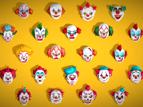 Pacote de m&aacute;scaras 22 It Joker Horror Evil - Kids Evil Fantasy - M&aacute;scara de festa estilizada Modelo 3D