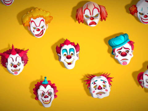 22 It Joker Horror Evil Masks Pack - Kids Evil Fantasy - Stylized Party Mask 3D Model