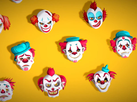 22 It Joker Horror Evil Masks Pack - Kids Evil Fantasy - Stylized Party Mask 3D Model