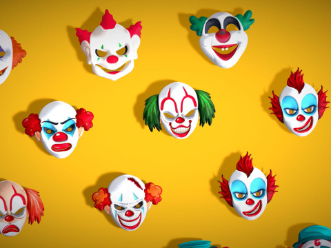 22 It Joker Horror Evil Masks Pack - Kids Evil Fantasy - Stylized Party Mask Model 3D