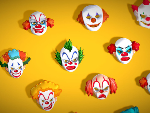 22 It Joker Horror Evil Masks Pack - Kids Evil Fantasy - Stylized Party Mask Model 3D