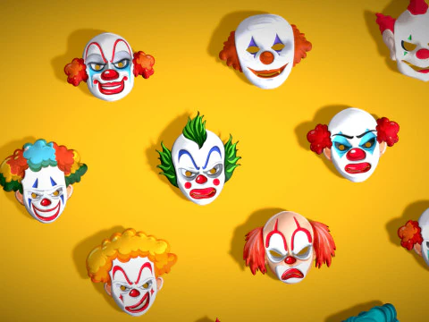 22 It Joker Horror Evil Masks Pack - Kids Evil Fantasy - Stylized Party Mask 3D Model