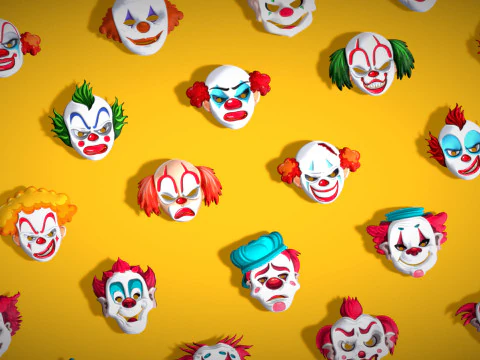 22 It Joker Horror Evil Masks Pack - Kids Evil Fantasy - Stylized Party Mask 3D Model