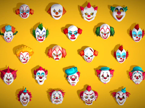 22 It Joker Horror Evil Masks Pack - Kids Evil Fantasy - Stylized Party Mask 3D Model