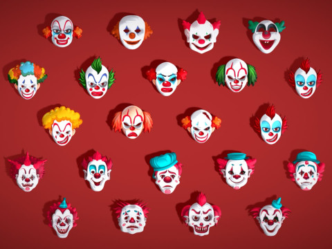 22 It Joker Horror Evil Masks Pack - Kids Evil Fantasy - Stylized Party Mask Model 3D