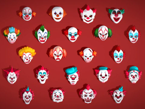 22 It Joker Horror Evil Masks Pack - Kids Evil Fantasy - Stylized Party Mask 3D Model