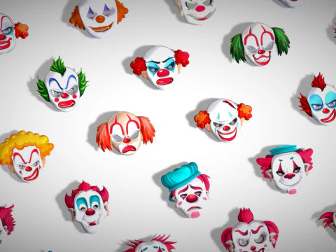 22 It Joker Horror Evil Masks Pack - Kids Evil Fantasy - Stylized Party Mask 3D Model