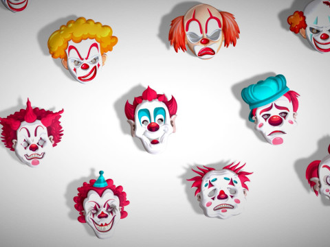 22 It Joker Horror Evil Masks Pack - Kids Evil Fantasy - Stylized Party Mask Model 3D