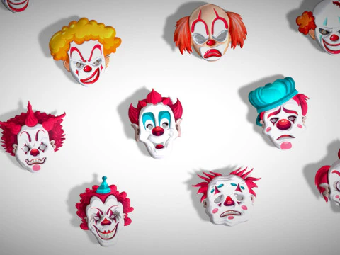 22 It Joker Horror Evil Masks Pack - Kids Evil Fantasy - Stylized Party Mask 3D Model
