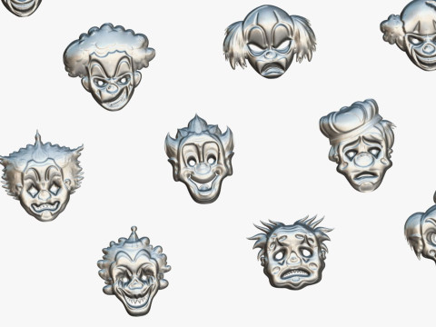 22 It Joker Horror Evil Masks Pack - Kids Evil Fantasy - Stylized Party Mask Model 3D