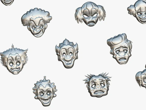22 It Joker Horror Evil Masks Pack - Kids Evil Fantasy - Stylized Party Mask 3D Model