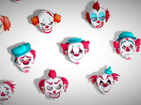 22 It Joker Horror Evil Masks Pack - Kids Evil Fantasy - Stylized Party Mask 3D Model