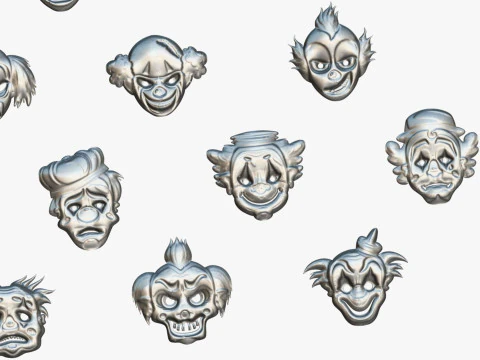 22 It Joker Horror Evil Masks Pack - Kids Evil Fantasy - Stylized Party Mask 3D Model