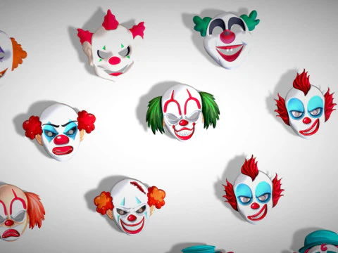 22 It Joker Horror Evil Masks Pack - Kids Evil Fantasy - Stylized Party Mask 3D Model