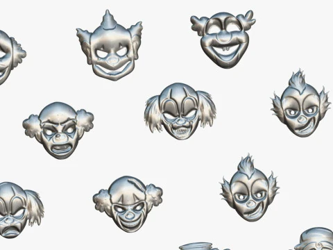 22 It Joker Horror Evil Masks Pack - Kids Evil Fantasy - Stylized Party Mask 3D Model