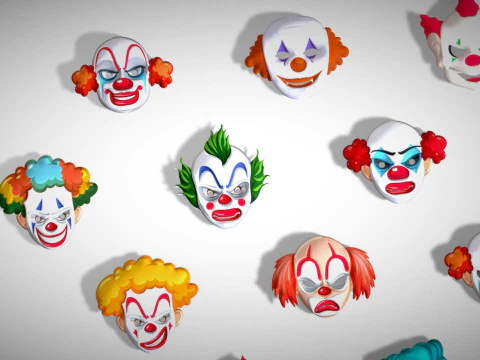22 It Joker Horror Evil Masks Pack - Kids Evil Fantasy - Stylized Party Mask 3D Model