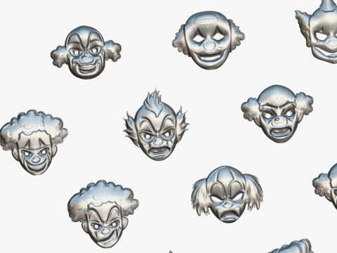 22 It Joker Horror Evil Masks Pack - Kids Evil Fantasy - Stylized Party Mask Model 3D