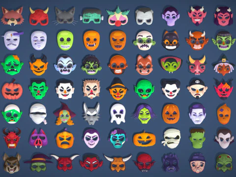 73 Halloween Masks Pack Toon Horror Ghosts Evil Fantasy - Ultimate Collection 3D Model