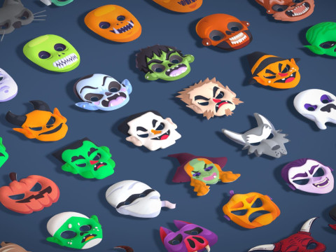 73 Halloween Masks Pack Toon Horror Ghosts Evil Fantasy - Ultimate Collection Modelo 3D