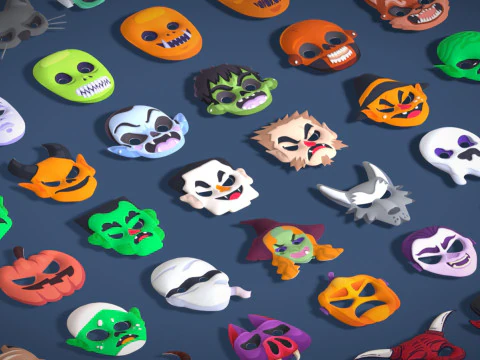 73 Halloween Masks Pack Toon Horror Ghosts Evil Fantasy - Ultimate Collection 3D Model