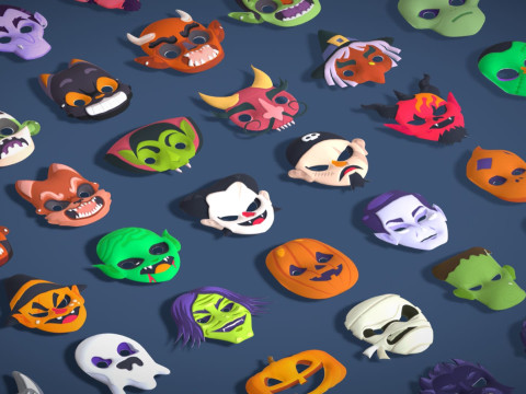 73 Halloween Masks Pack Toon Horror Ghosts Evil Fantasy - Ultimate Collection Modelo 3D