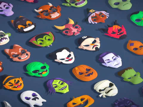 73 Halloween Masks Pack Toon Horror Ghosts Evil Fantasy - Ultimate Collection 3D Model