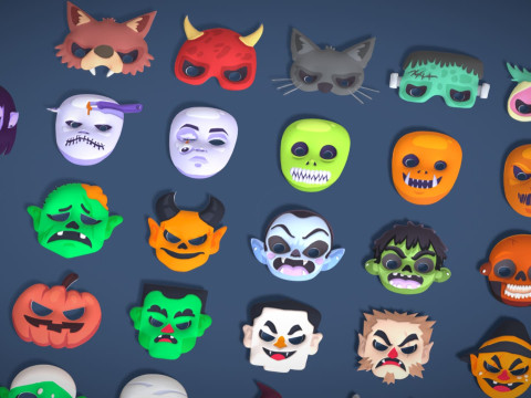 73 Halloween Masks Pack Toon Horror Ghosts Evil Fantasy - Ultimate Collection Modelo 3D