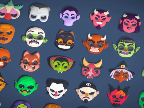 73 Halloween Masks Pack Toon Horror Ghosts Evil Fantasy - Ultimate Collection 3D Model