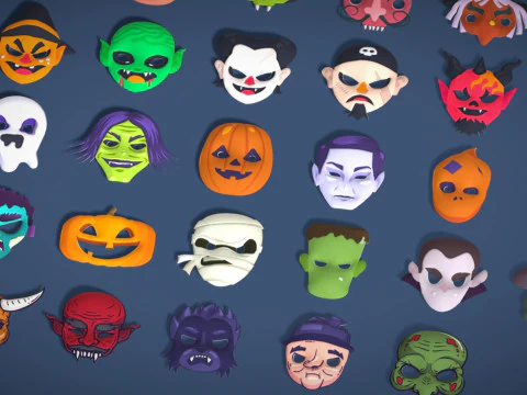 73 Halloween Masks Pack Toon Horror Ghosts Evil Fantasy - Ultimate Collection 3D Model