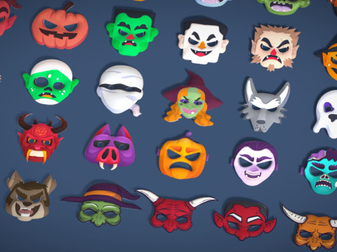 73 Halloween Masks Pack Toon Horror Ghosts Evil Fantasy - Ultimate Collection Modelo 3D
