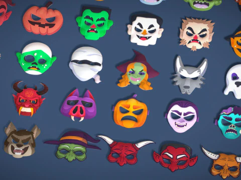 73 Halloween Masks Pack Toon Horror Ghosts Evil Fantasy - Ultimate Collection 3D Model